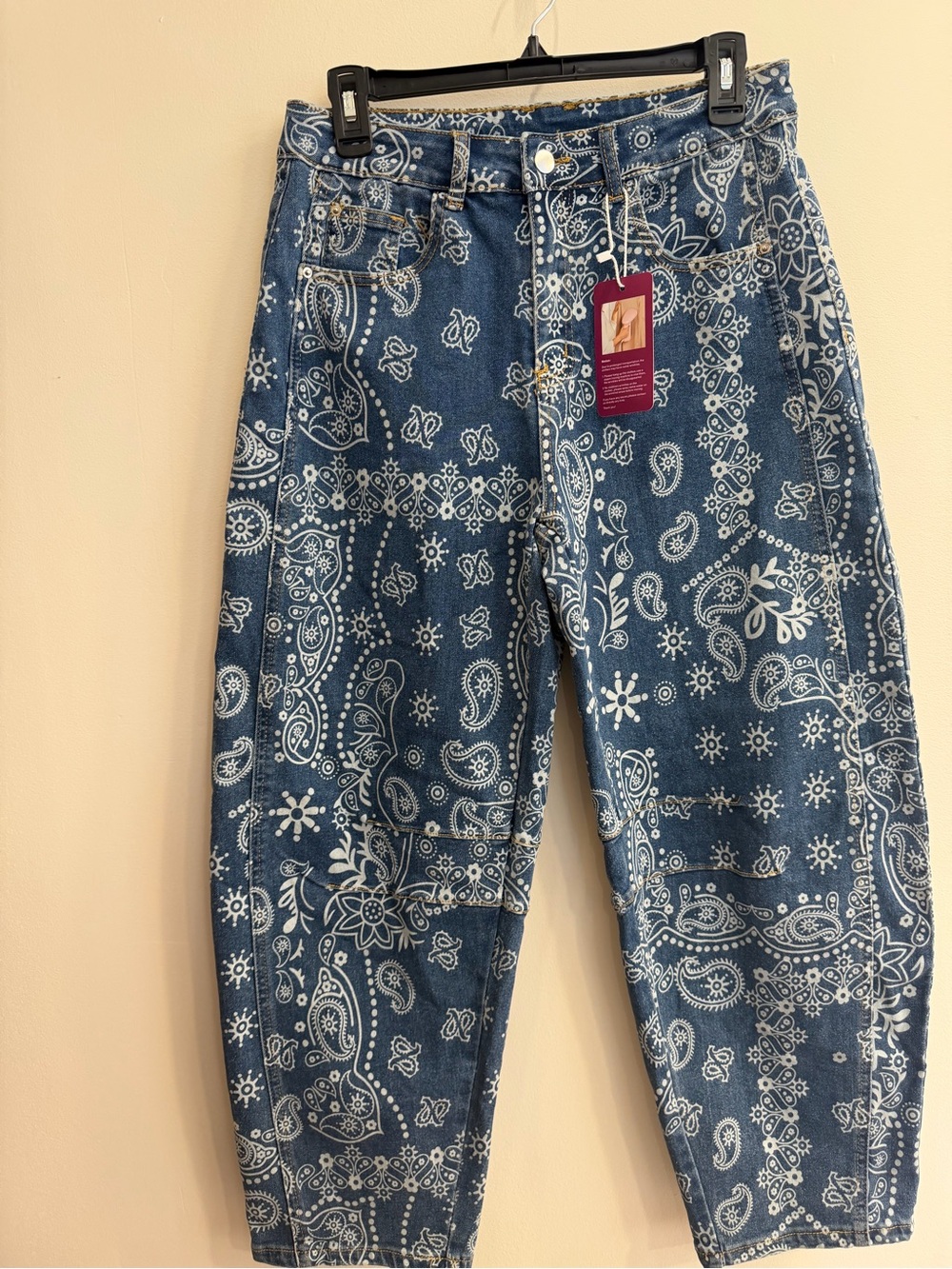 Loveimgs Wide Leg Bandana Print Jeans - Blue Size M - Picture 2 of 5